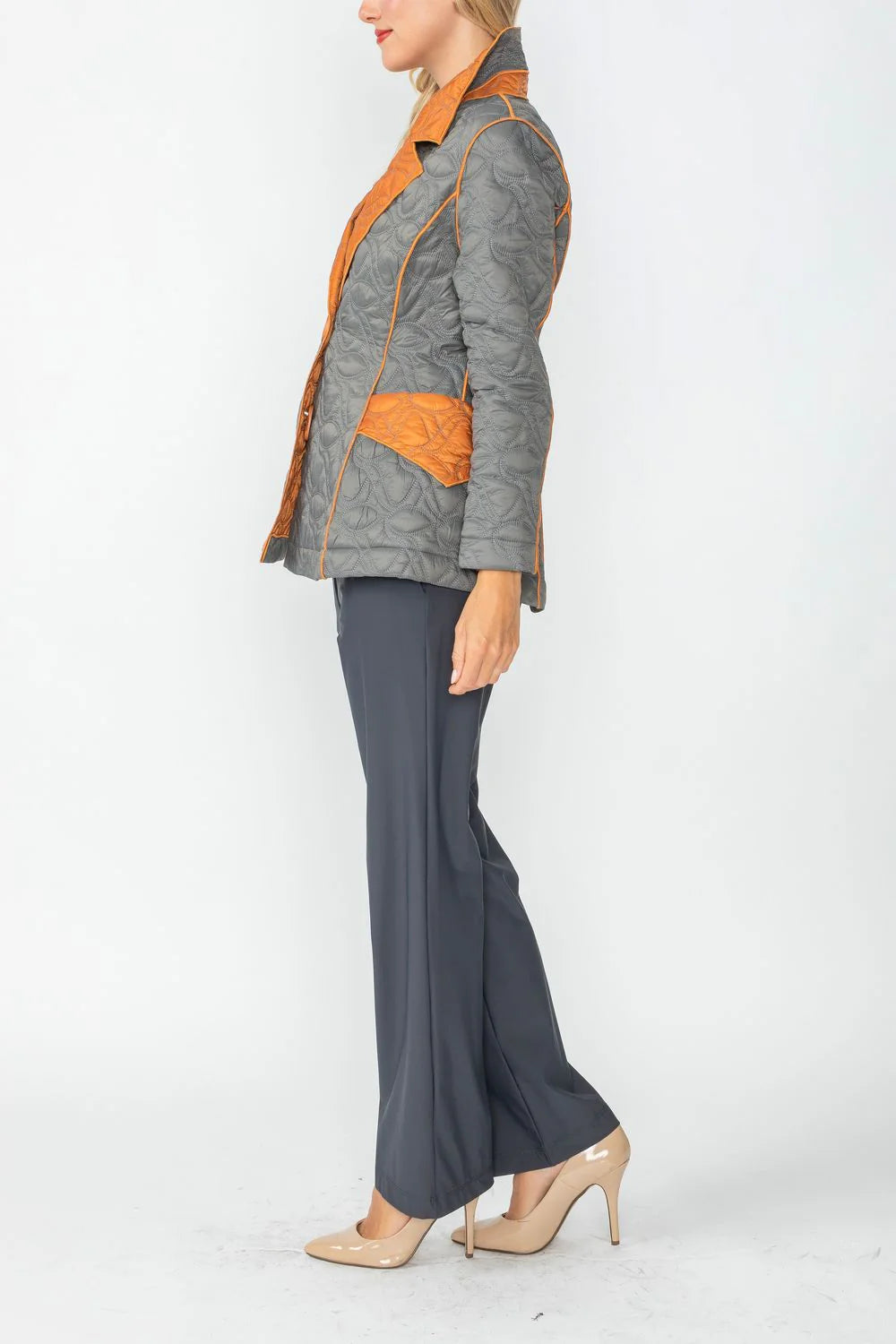 IC COLLECTION Jacket - 4790J - CHARCOAL & CARAMEL