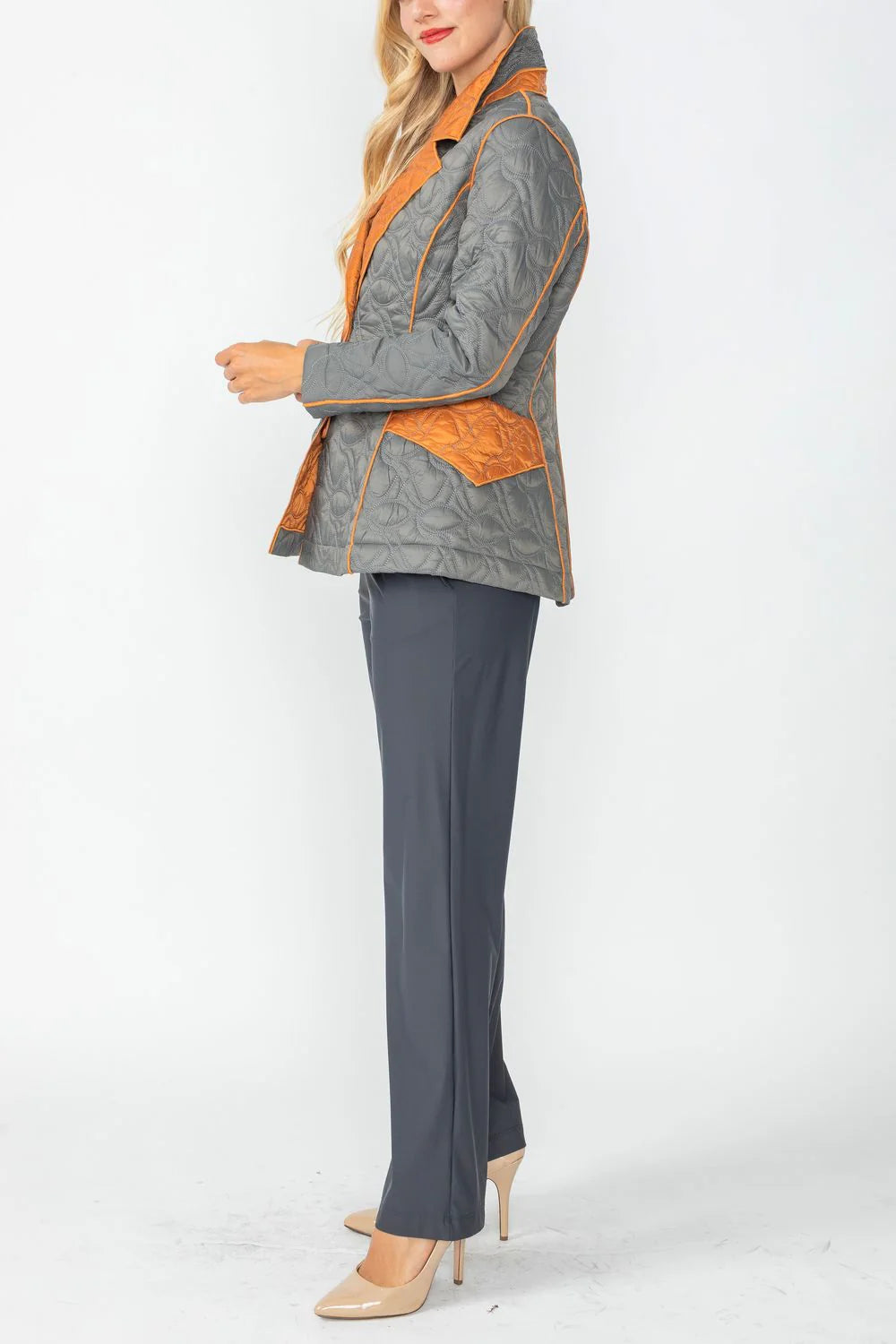 IC COLLECTION Jacket - 4790J - CHARCOAL & CARAMEL