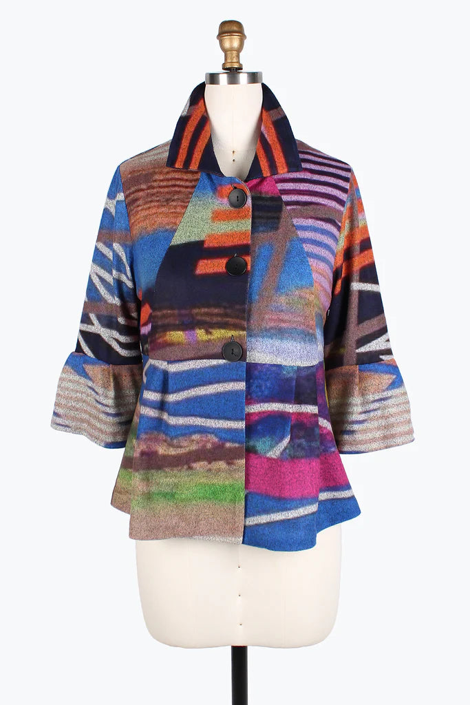 DAMEE Multi-Stripe Peplum JKT-4836- MULTI