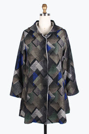 DAMEE Multi-Square Hooded Long Coat JKT-4845- BLUE