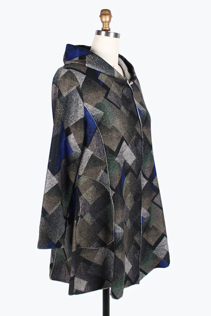 DAMEE Multi-Square Hooded Long Coat JKT-4845- BLUE
