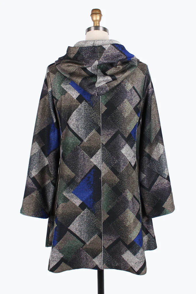 DAMEE Multi-Square Hooded Long Coat JKT-4845- BLUE