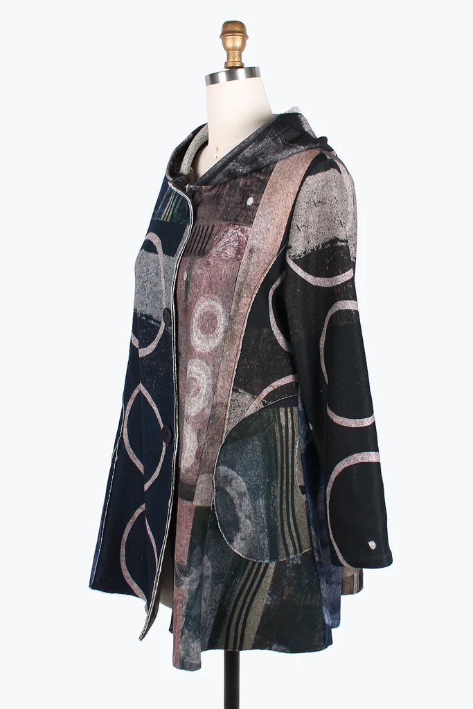 DAMEE Mixed Pattern Hooded Long Coat JKT-4846- MULTI