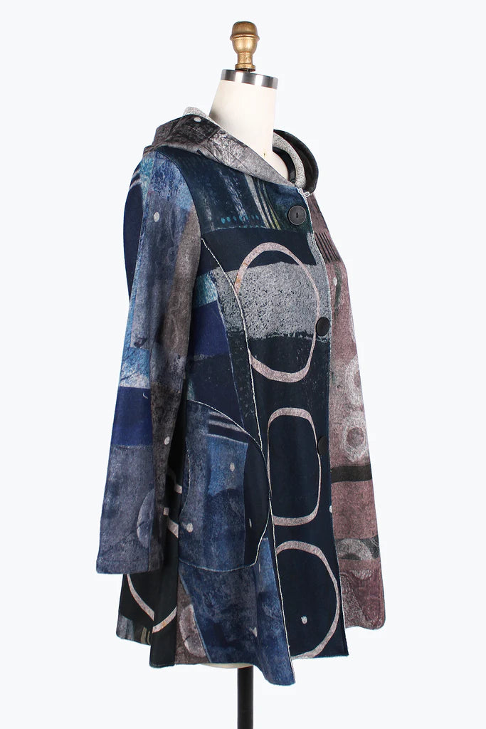 DAMEE Mixed Pattern Hooded Long Coat JKT-4846- MULTI