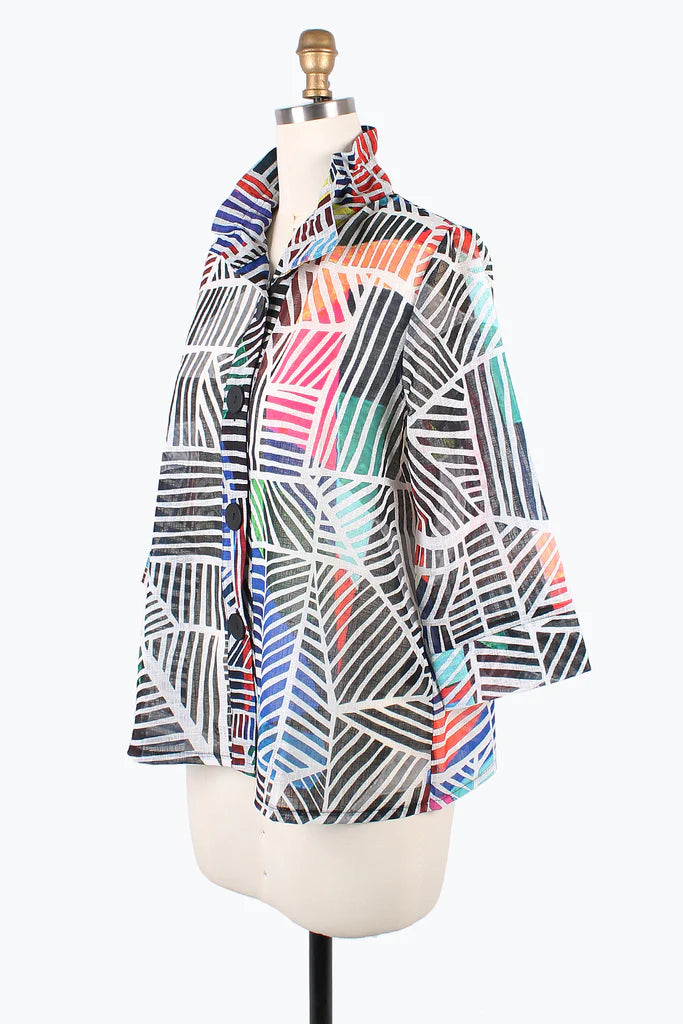 DAMEE SEAMLESS STRIPE STRAIGHT SLV JKT- 4874 - MLT