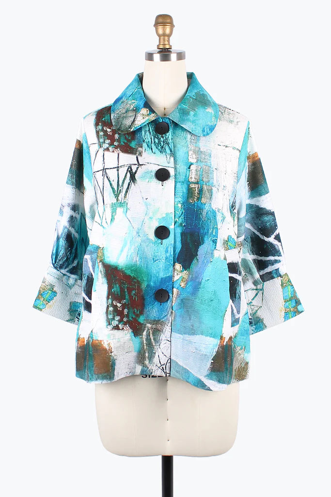 DAMEE OIL PAINTING WIDE BAL COLLAR JKT- 4877 - TRQ