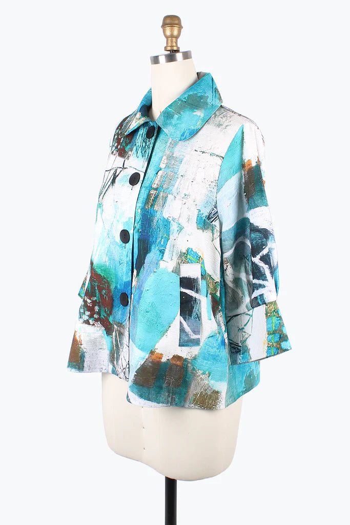 DAMEE OIL PAINTING WIDE BAL COLLAR JKT- 4877 - TRQ