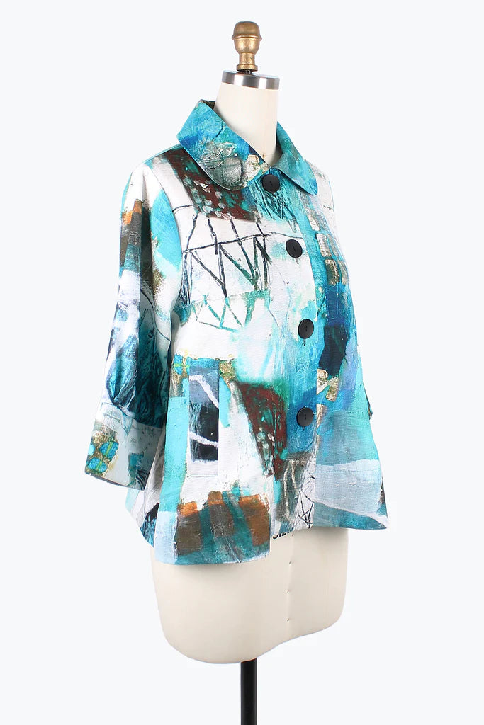 DAMEE OIL PAINTING WIDE BAL COLLAR JKT- 4877 - TRQ