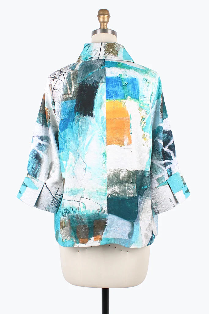 DAMEE OIL PAINTING WIDE BAL COLLAR JKT- 4877 - TRQ