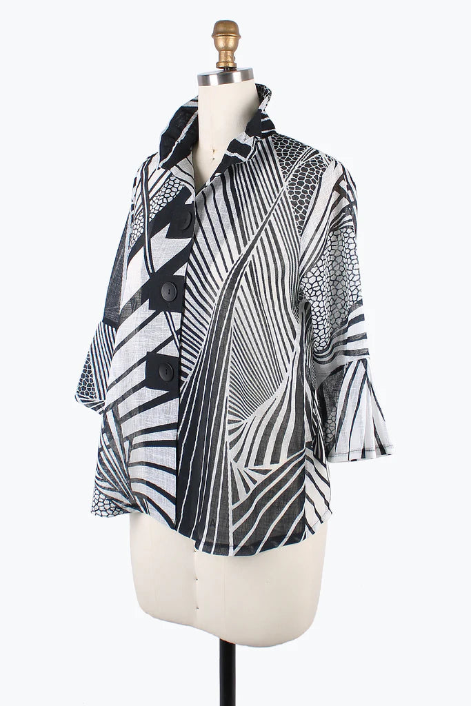 DAMEE ABSTRACT PATTERN BUTTON PATCH JKT- 4878 - BLK