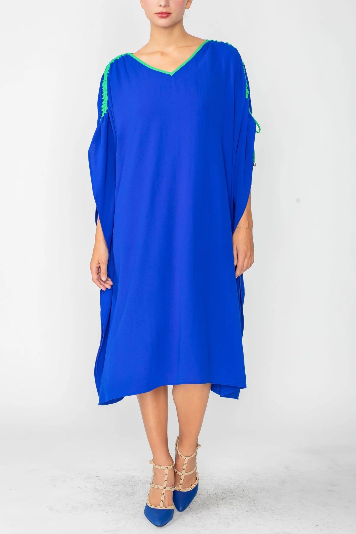 IC COLLECTION Dress- 4889D- BLUE & GREEN