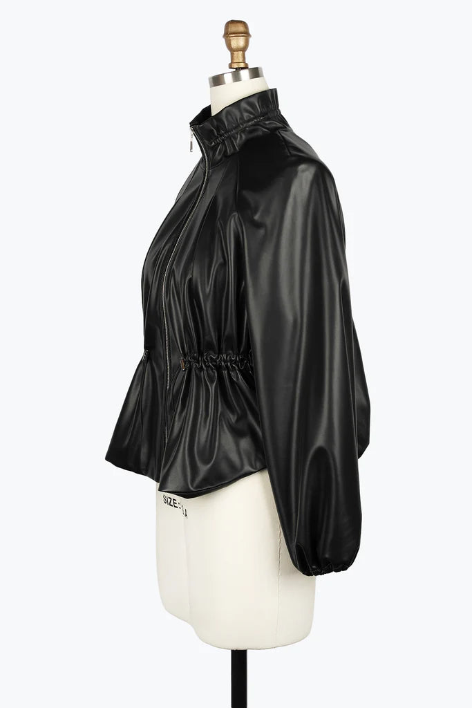 DAMEE VEGAN LEATHER DRAWSTRING JKT - 4899 - BLK