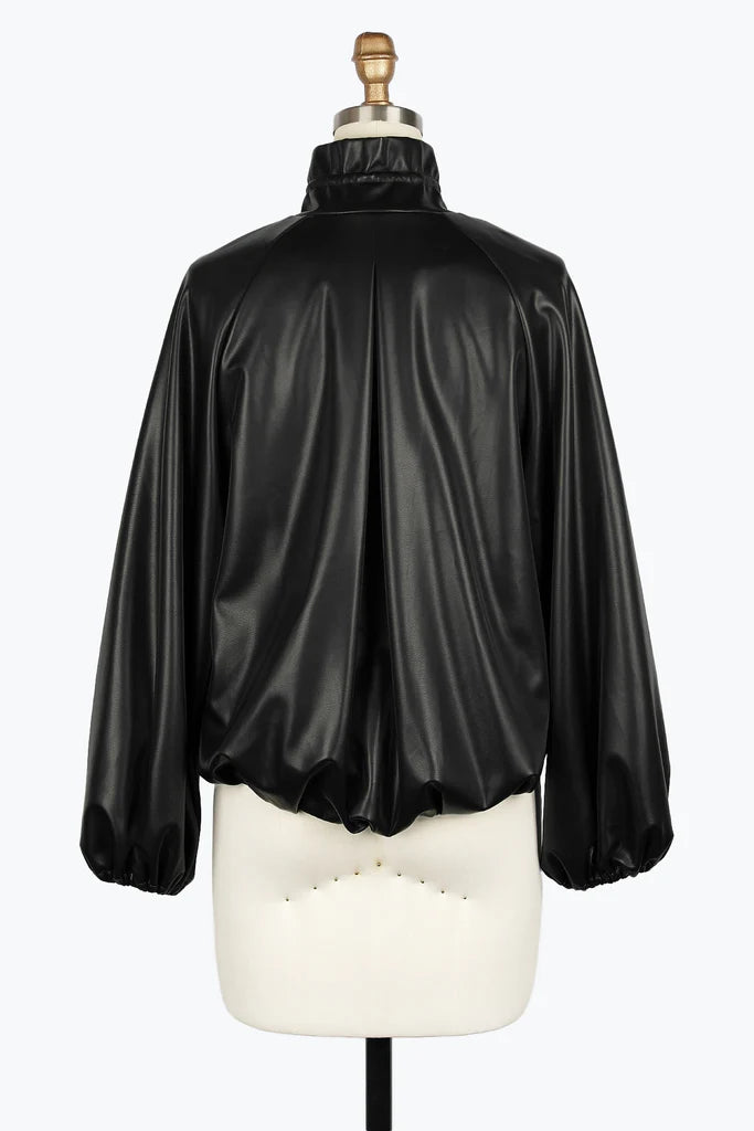DAMEE VEGAN LEATHER DRAWSTRING JKT - 4899-BLK