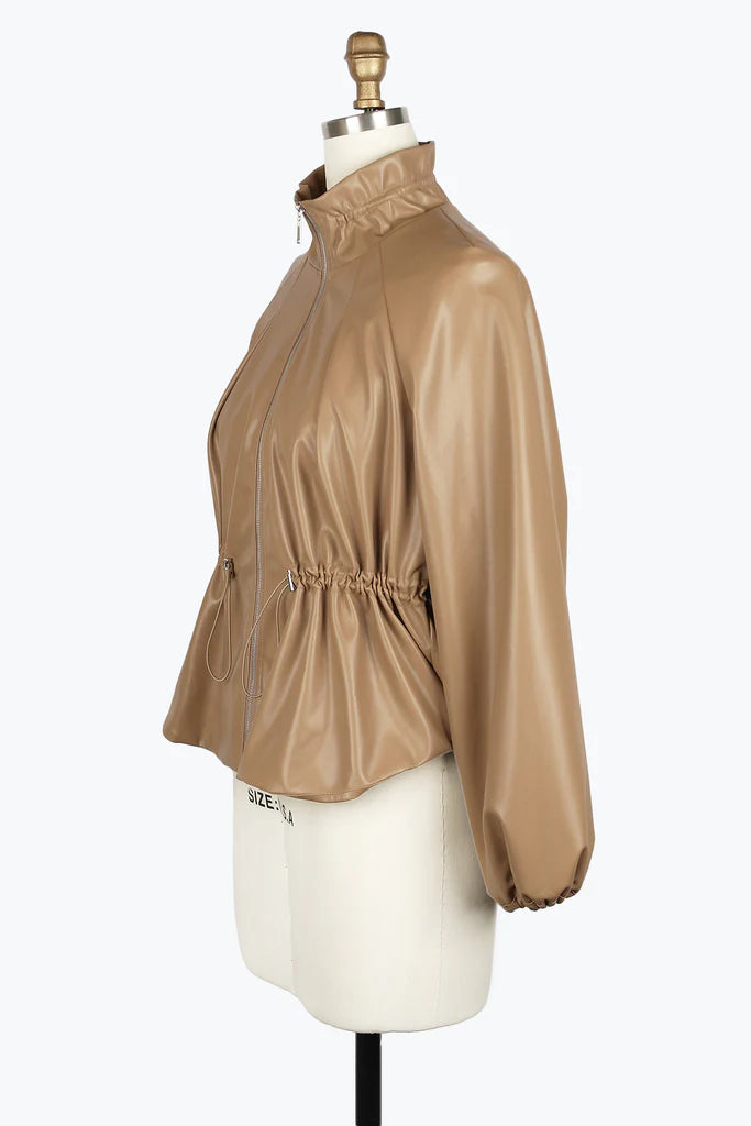 DAMEE VEGAN LEATHER DRAWSTRING JKT - 4899 - TAN