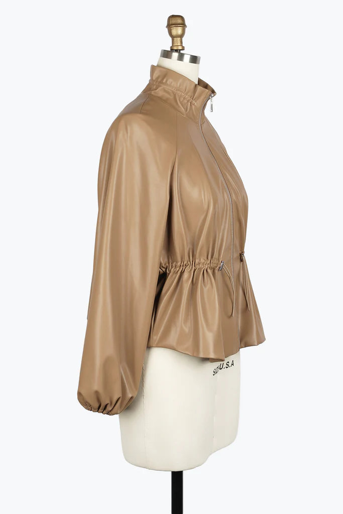 DAMEE VEGAN LEATHER DRAWSTRING JKT - 4899 - TAN