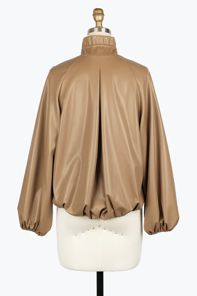 DAMEE VEGAN LEATHER DRAWSTRING JKT - 4899 - TAN