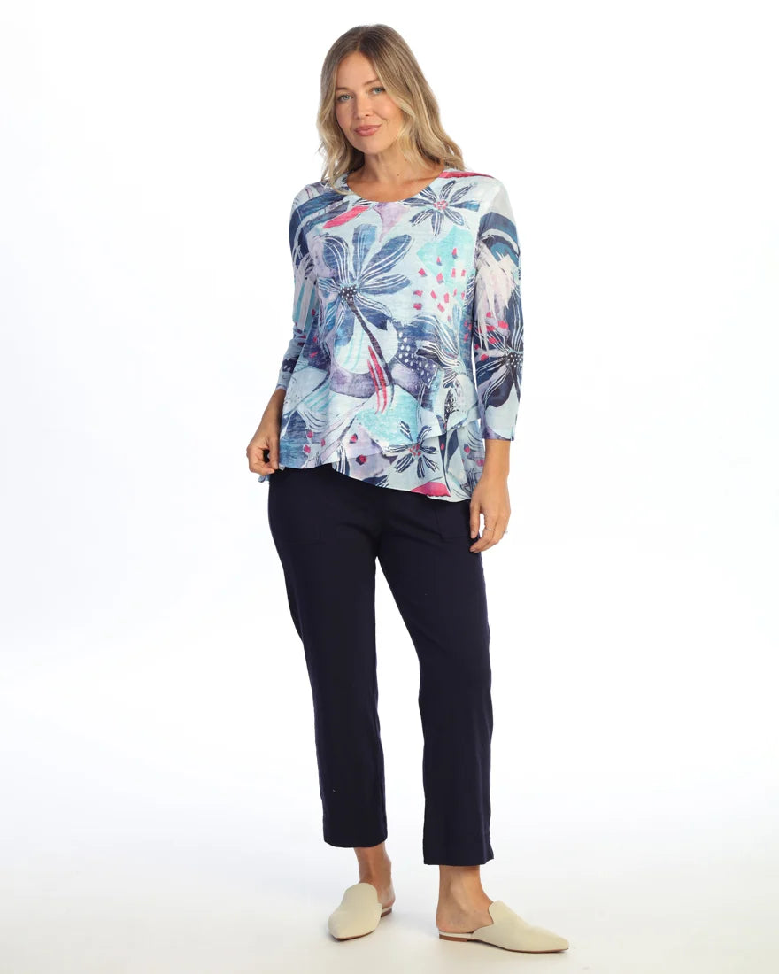 JESS & JANE Burnout Tunic Top w/ Mesh Sleeves and Layered Hem - 49-2294 - LIORA