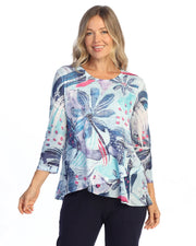 JESS & JANE Burnout Tunic Top w/ Mesh Sleeves and Layered Hem - 49-2294 - LIORA
