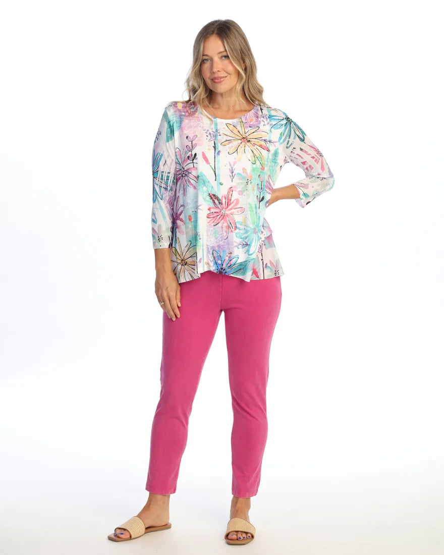 JESS & JANE Burnout Tunic Top w/ Mesh Sleeves and Layered Hem - 49-2295 - REVERIE