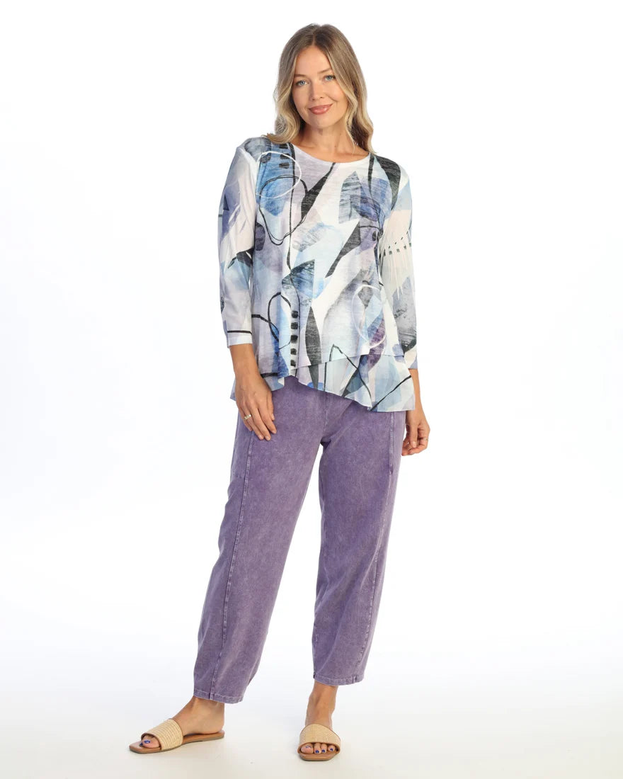 JESS & JANE Burnout Tunic Top w/ Mesh Sleeves and Layered Hem - 49-2323 - CURRENT