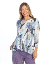 JESS & JANE Burnout Tunic Top w/ Mesh Sleeves and Layered Hem - 49-2323 - CURRENT