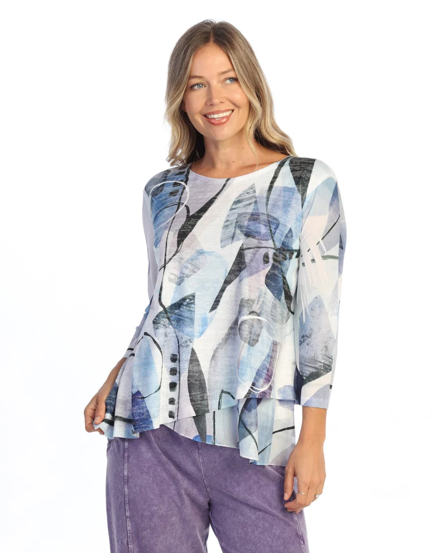 JESS & JANE Burnout Tunic Top w/ Mesh Sleeves and Layered Hem - 49-2323 - CURRENT