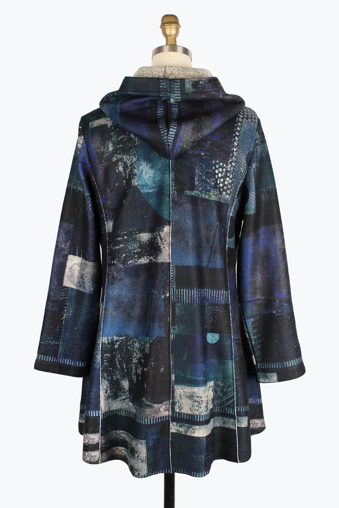 DAMEE OIL PAINTING HOODED COAT - 4904 - BLU