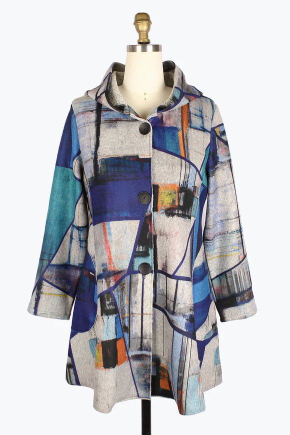 DAMEE ABSTRACT PAINTING HOODED COAT - 4905 - MLT