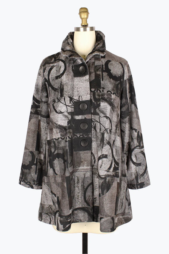 DAMEE MULTI-PRINT BUTTON PATCH COAT - 4906 - GRY