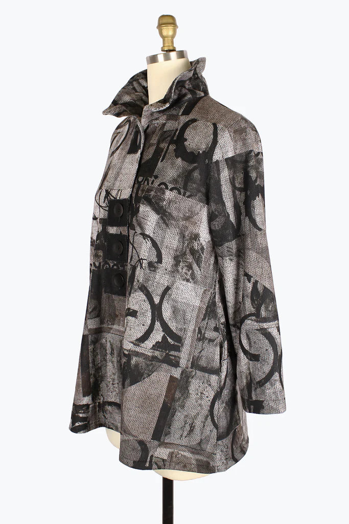 DAMEE MULTI-PRINT BUTTON PATCH COAT - 4906 - GRY