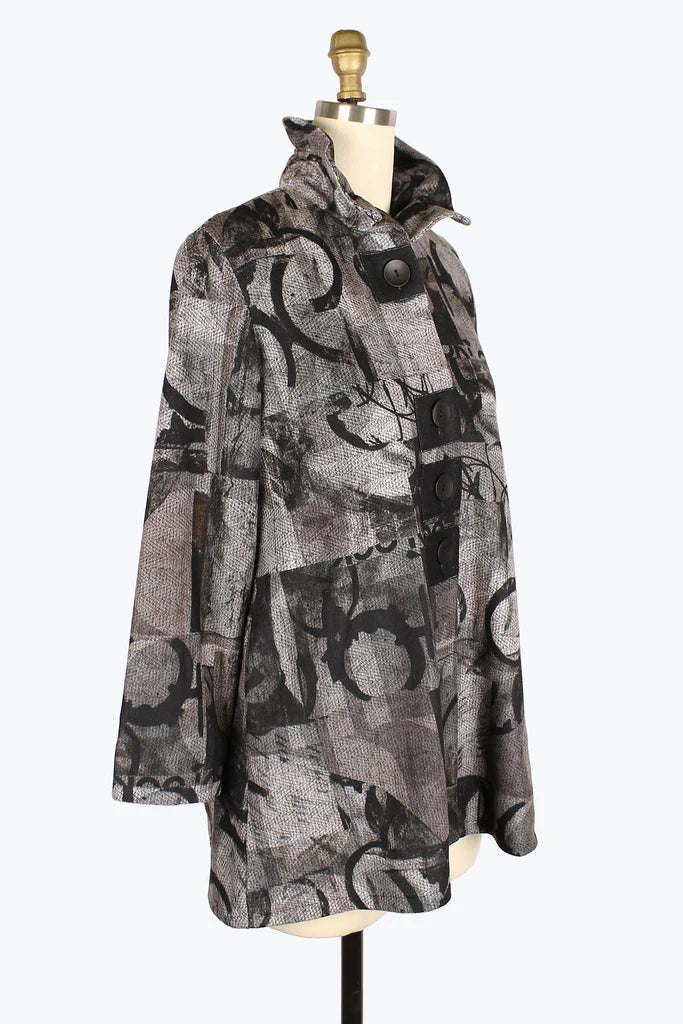 DAMEE MULTI-PRINT BUTTON PATCH COAT - 4906 - GRY