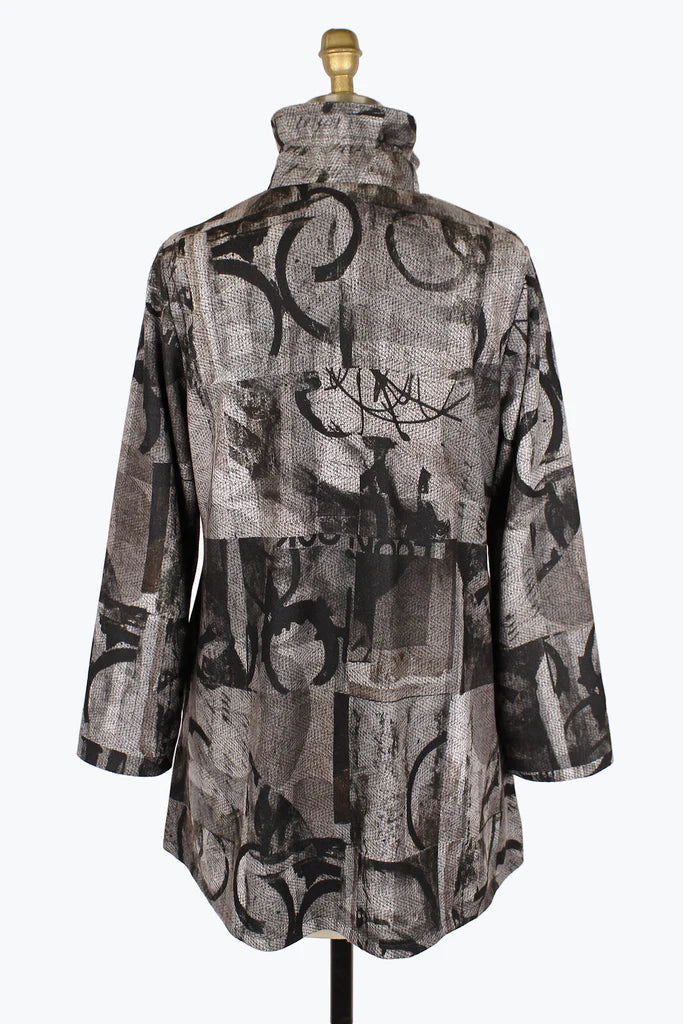DAMEE MULTI-PRINT BUTTON PATCH COAT - 4906 - GRY