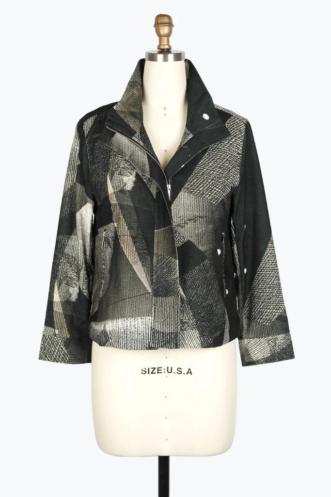 DAMEE ABSTRACT ART BIKER JKT - 4915 - GRY