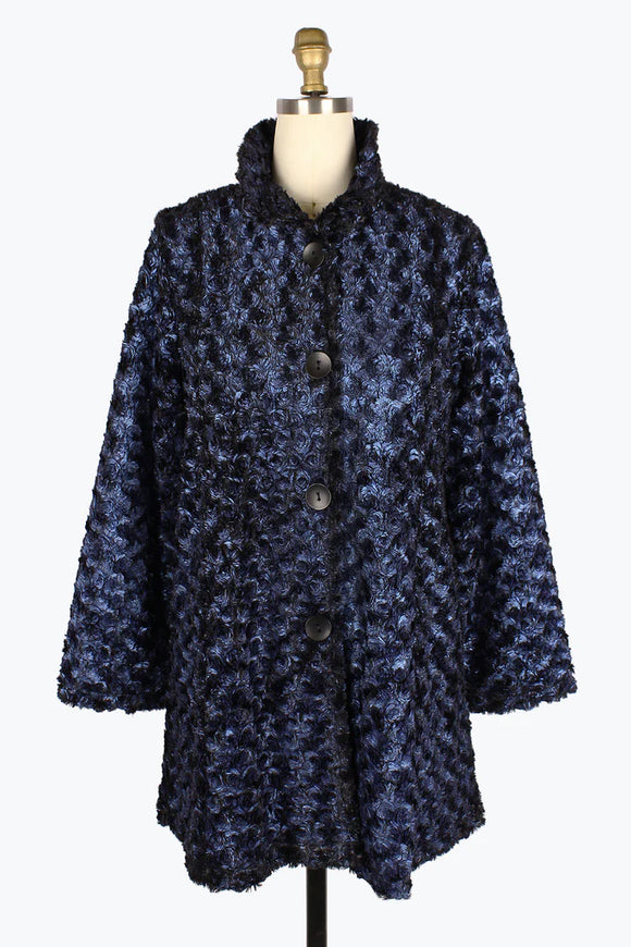 DAMEE ROSETTE SWIRL FAUX FUR COAT - 4924 - BLU