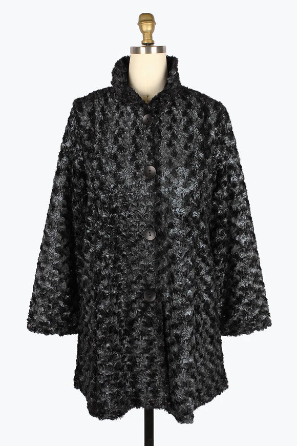 DAMEE ROSETTE SWIRL FAUX FUR COAT - 4924 - SLV