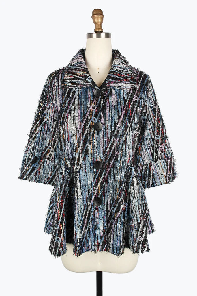 DAMEE SEQUINED CHENILLE & RIBBON FLARE COAT - 4925 - BLU