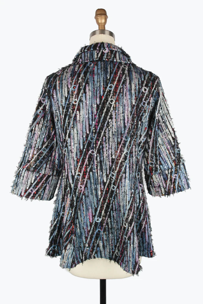 DAMEE SEQUINED CHENILLE & RIBBON FLARE COAT - 4925 - BLU