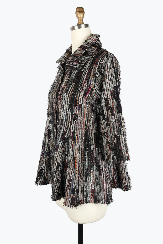 DAMEE SEQUINED CHENILLE & RIBBON FLARE COAT - 4926 - BRN
