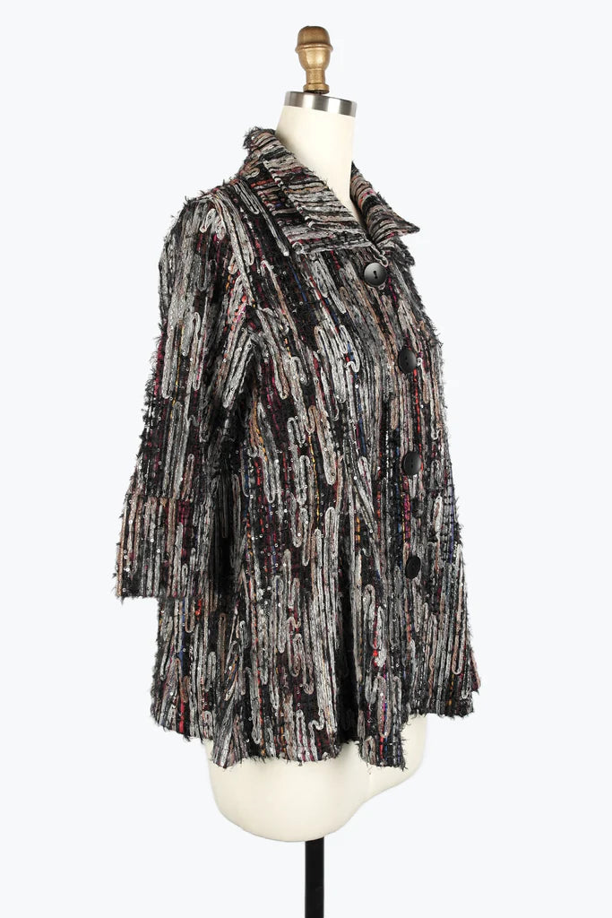 DAMEE SEQUINED CHENILLE & RIBBON FLARE COAT - 4926 - BRN