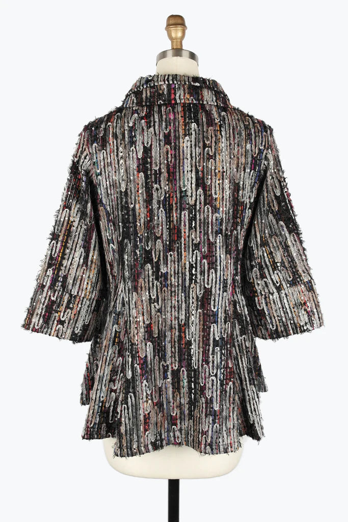 DAMEE SEQUINED CHENILLE & RIBBON FLARE COAT - 4926 - BRN