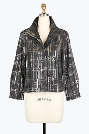 DAMEE SEQUINED DENIM BIKER JKT - 4928-BLK