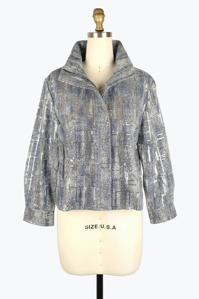 DAMEE SEQUINED DENIM BIKER JKT - 4928 - DNM