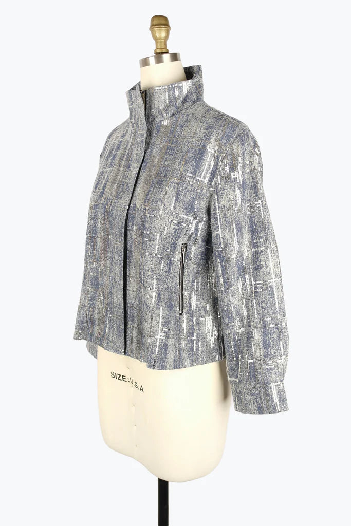 DAMEE SEQUINED DENIM BIKER JKT - 4928 - DNM
