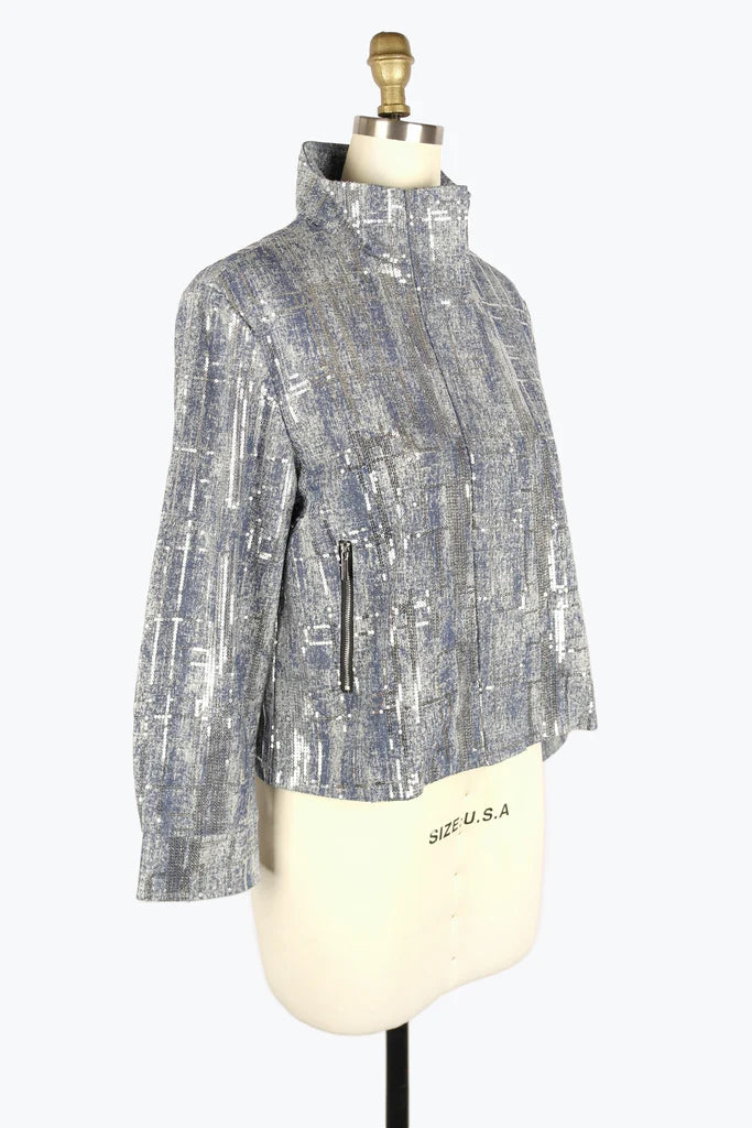 DAMEE SEQUINED DENIM BIKER JKT - 4928 - DNM