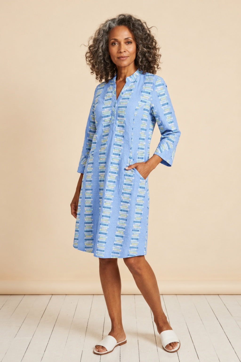 Habitat Embroidered Stripe Placket Dress - 49280 - CASCADE