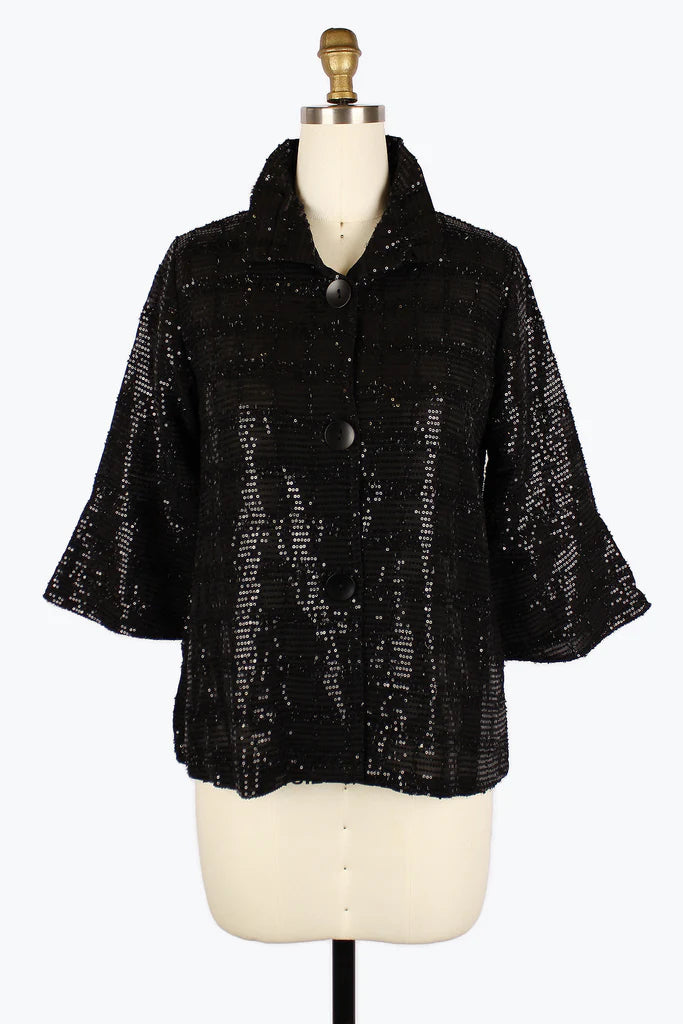 DAMEE SEQUINS STRIPED SHORT JKT - 4929 - BLK
