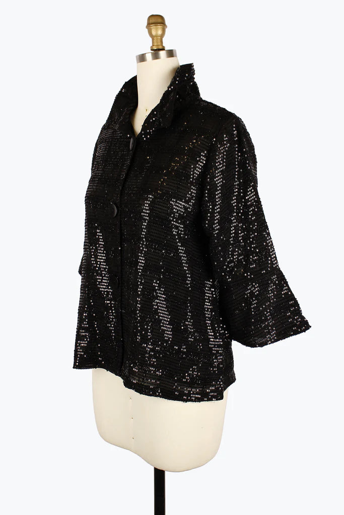 DAMEE SEQUINS STRIPED SHORT JKT - 4929 - BLK