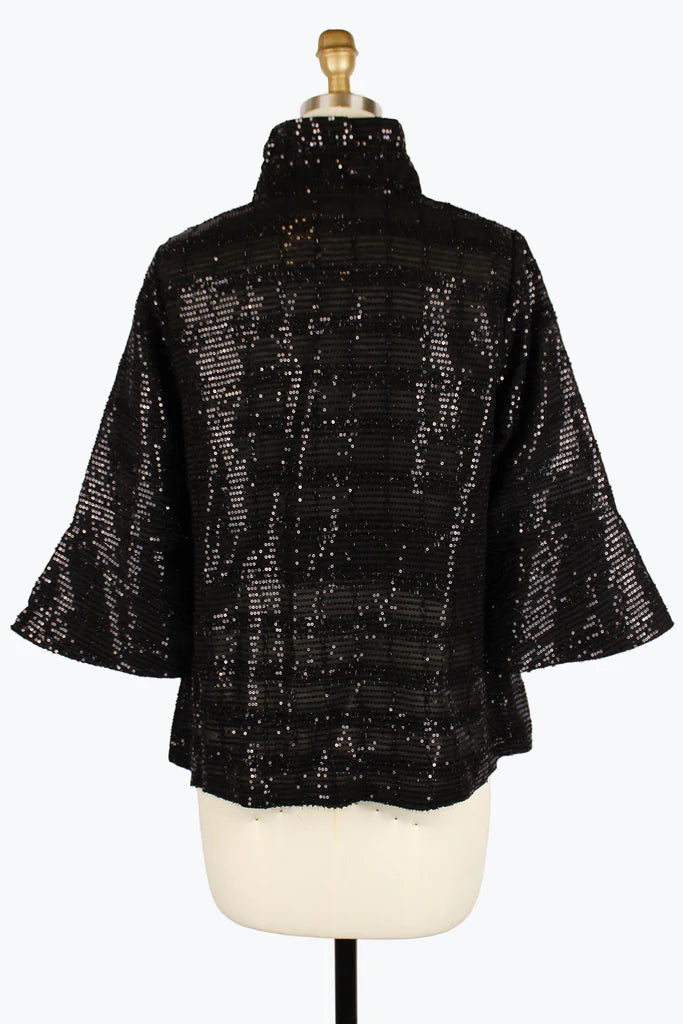 DAMEE SEQUINS STRIPED SHORT JKT - 4929 - BLK