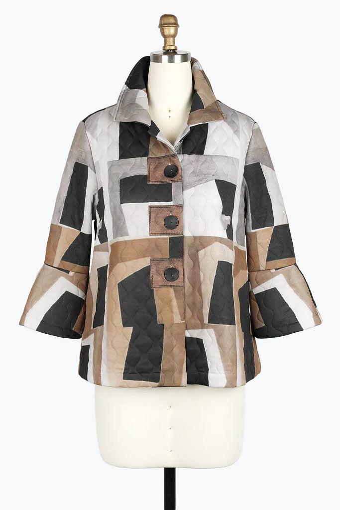 DAMEE ABSTRACT ART QUILTED JKT - 4940 - BRN