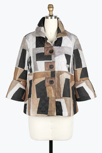 DAMEE ABSTRACT ART QUILTED JKT - 4940 - BRN
